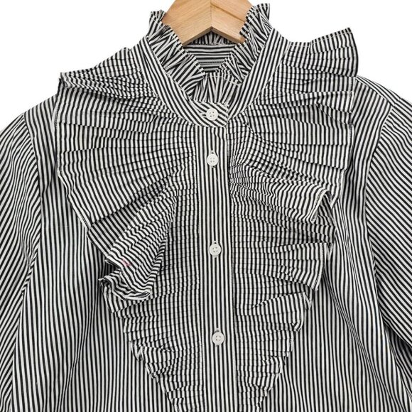 J. Crew Womens 0 Ruffle Classic Fit Washed Cotton Poplin Shirt in Stipe - Picture 4 of 13